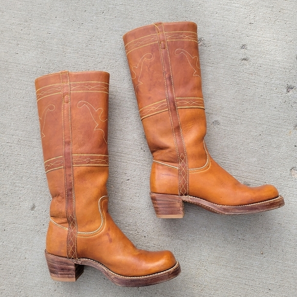 FRYE RARE Vintage Black Label Campus Stitching Horse Knee High Western Boots 7 - Picture 3 of 17